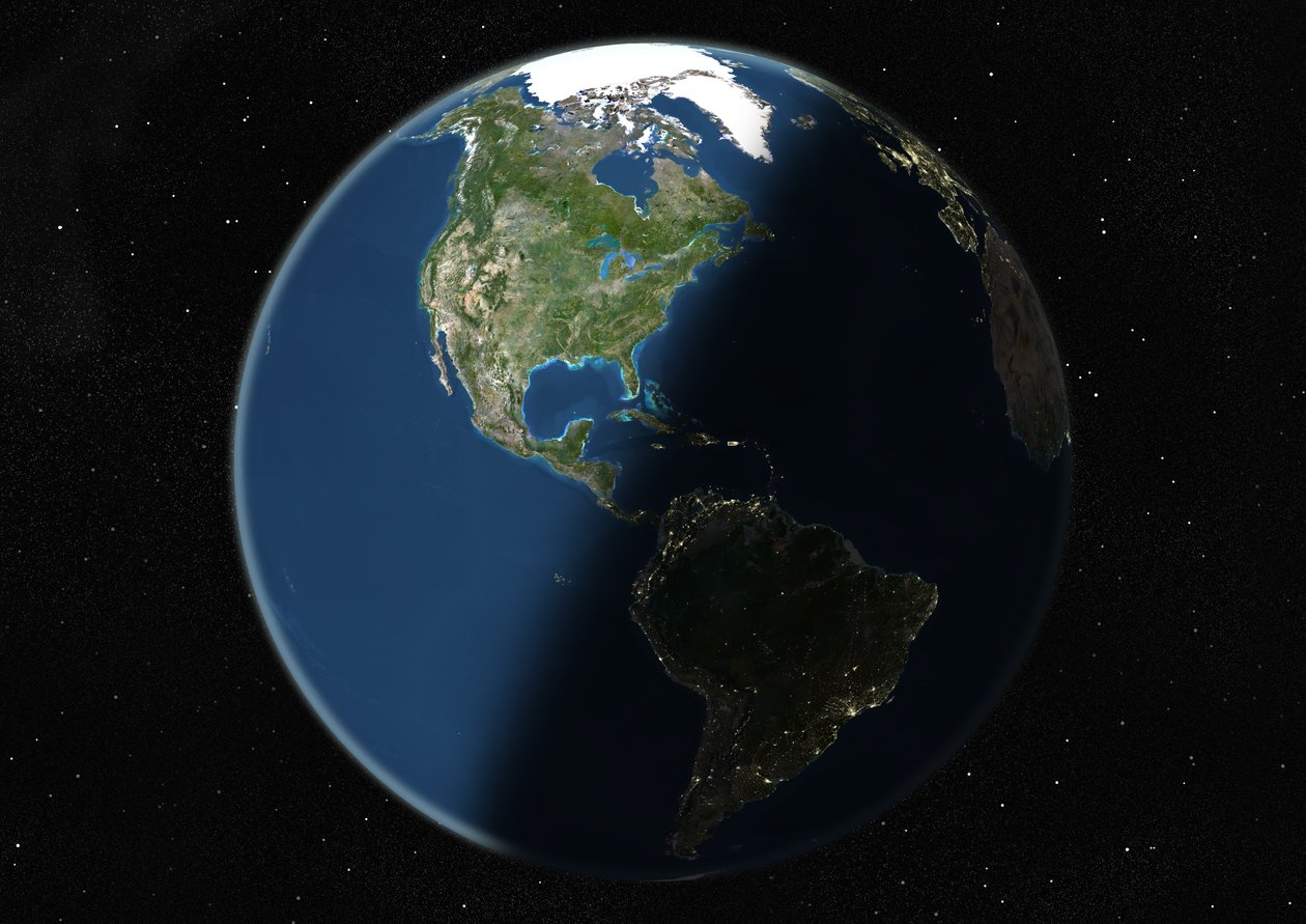 Globo centrado nas Américas, imagem de satélite True Color de Unknown
