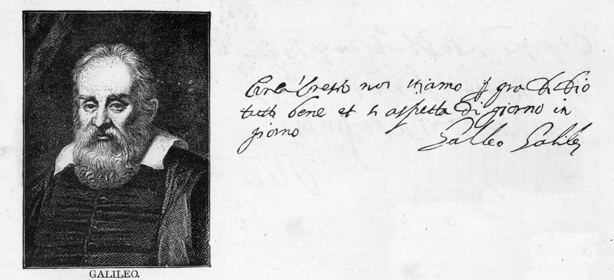 Caligrafia e assinatura de Galileu Galilei, de uma carta para seu irmão mais novo, Michelangelo, em Vilnius, Lituânia, escrita em Pádua, em 20 de novembro de 1601. de Unknown
