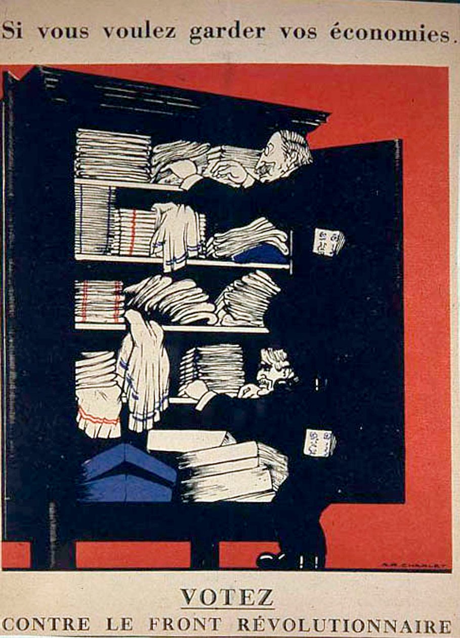 Se você quiser manter suas economias, vote contra a frente revolucionária, o cartaz anti comunista em 1936 de Unknown