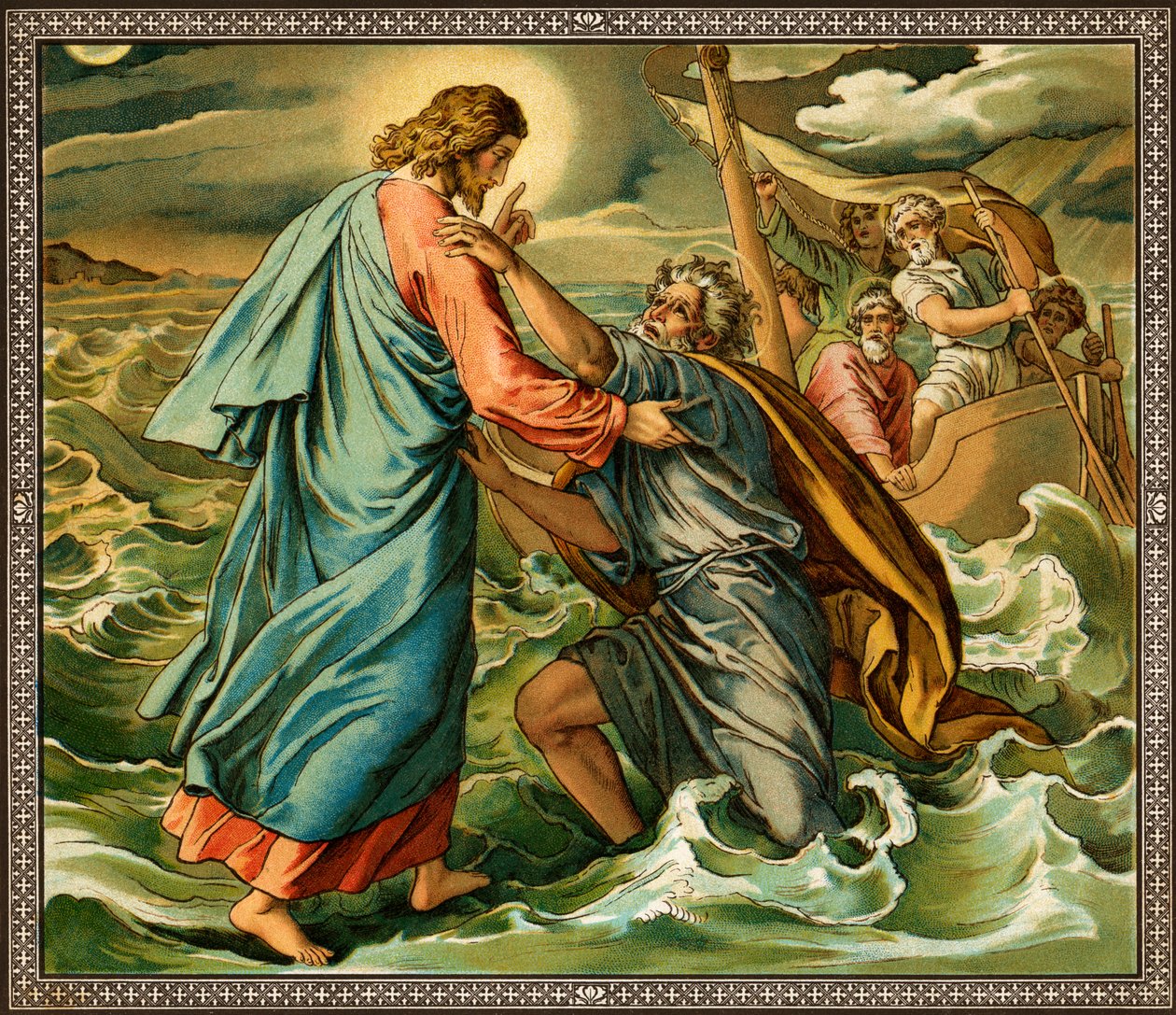 Jesus repreendendo a incredulidade de Pedro - Bíblia de Unknown