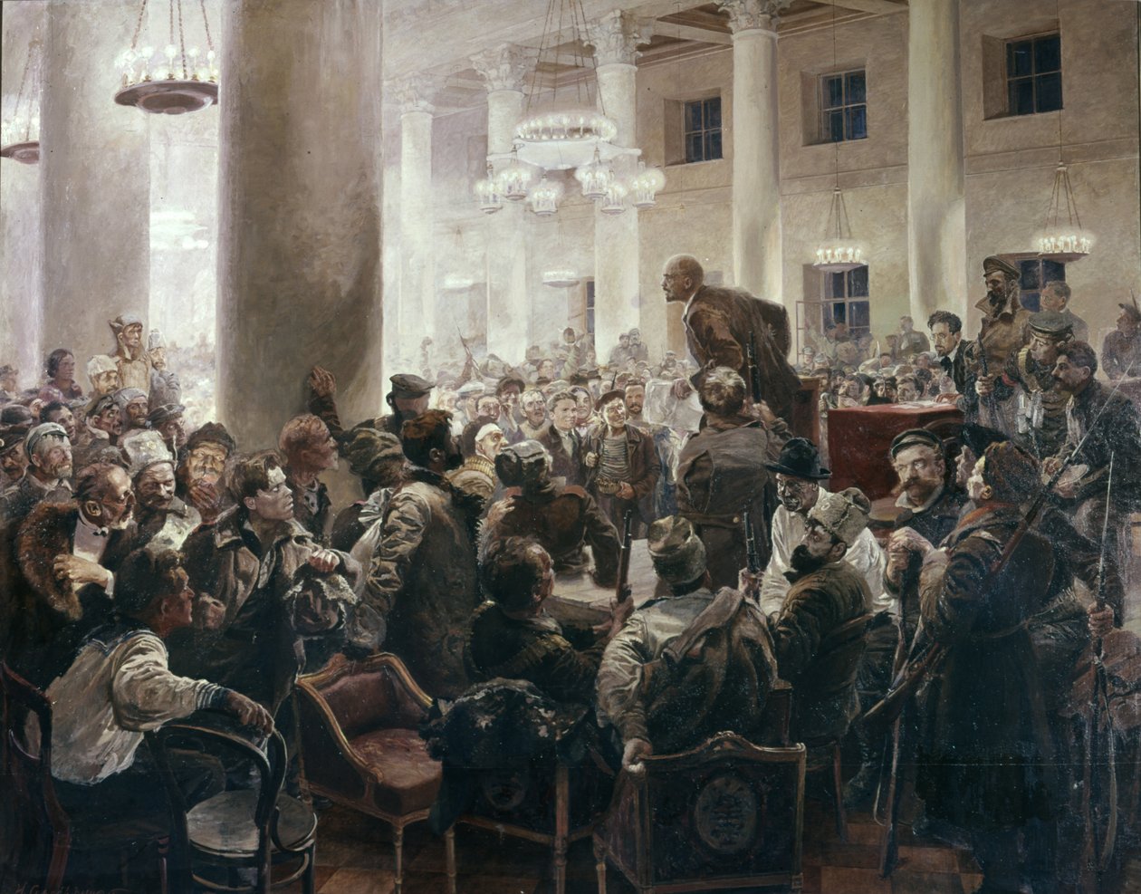 Lênin Falando no Congresso Russo Soviético de Toda a União por I, A, Serebryany, Museu Central de Lenin, Leningrado, Encontro de V, I, Lenin com N, K, Krupskoy. de Unknown