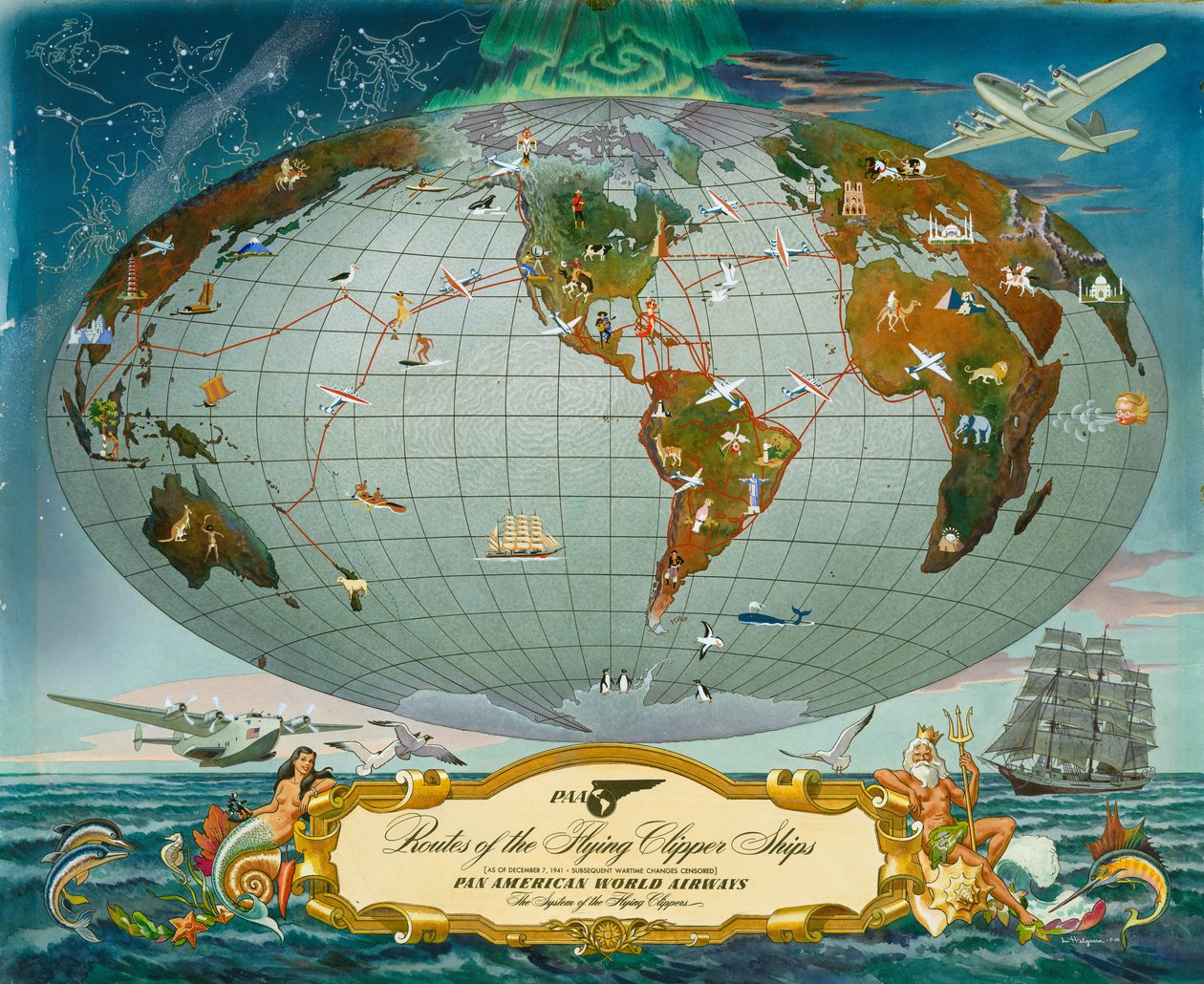 Manuscrito Mapa do Mundo - Pan American World Airways, c.1942 de Unknown