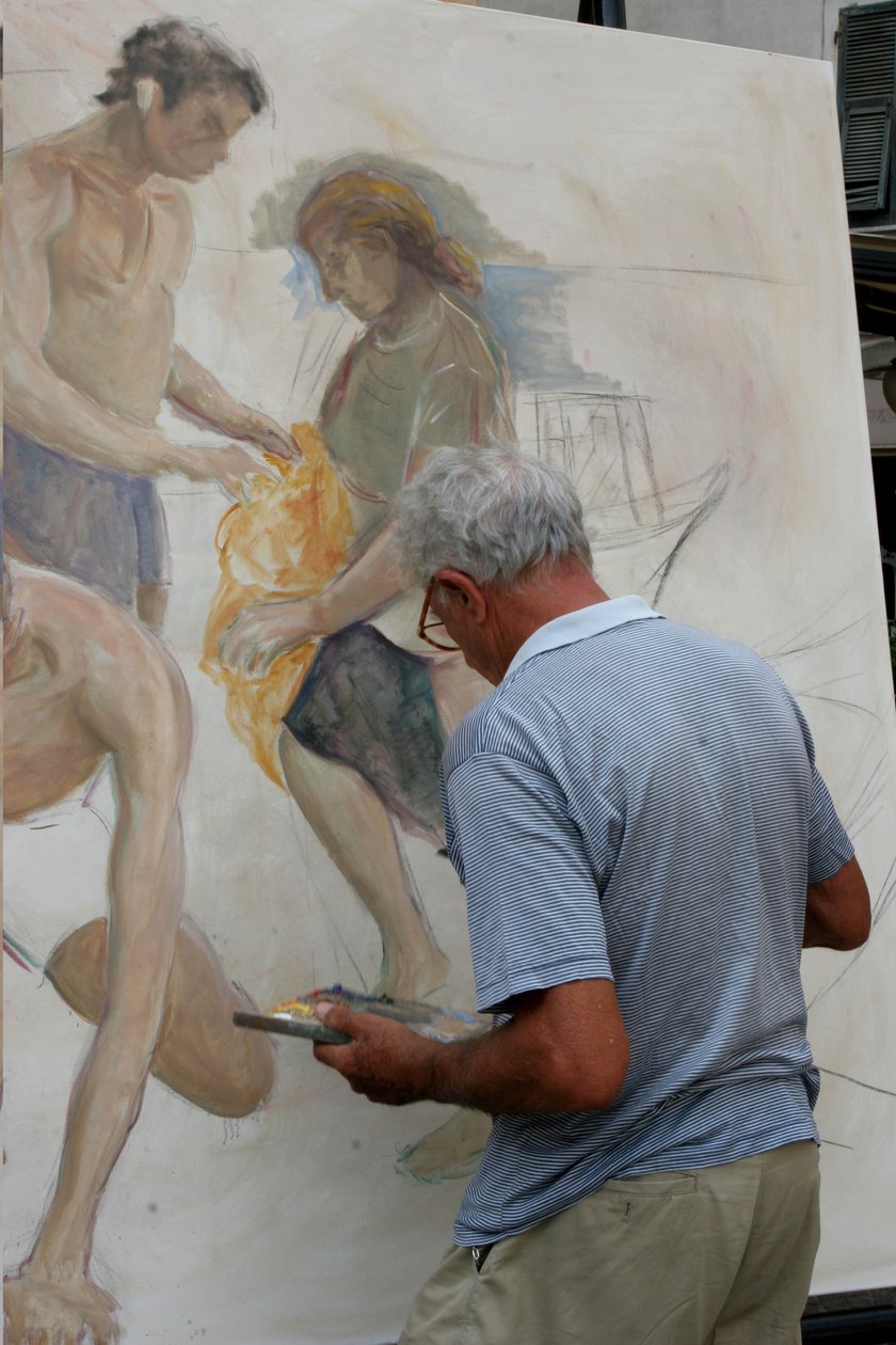 Pintor, no trabalho, la, Soffitta, nella, Strada, verão, antiquary, feira, Sarzana, Ligury, itália de Unknown