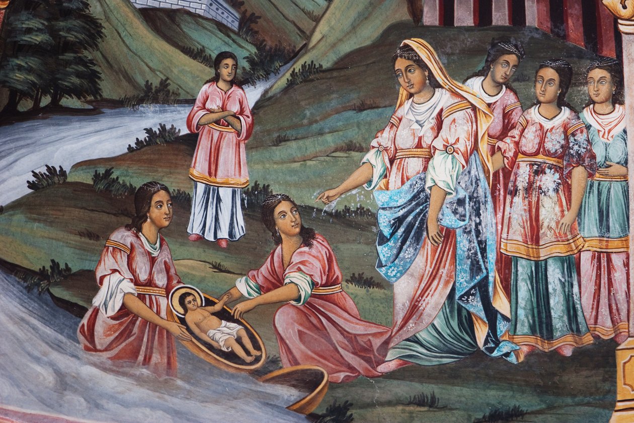 Pinturas por Zahari Zograf nas paredes externas do Mosteiro de Rila de Unknown