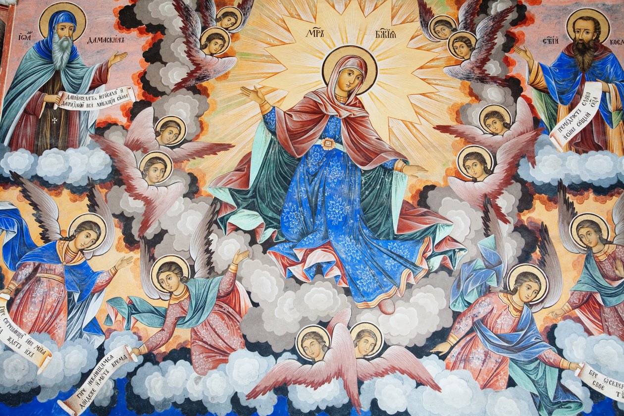 Pinturas por Zahari Zograf nas paredes externas do Mosteiro de Rila de Unknown