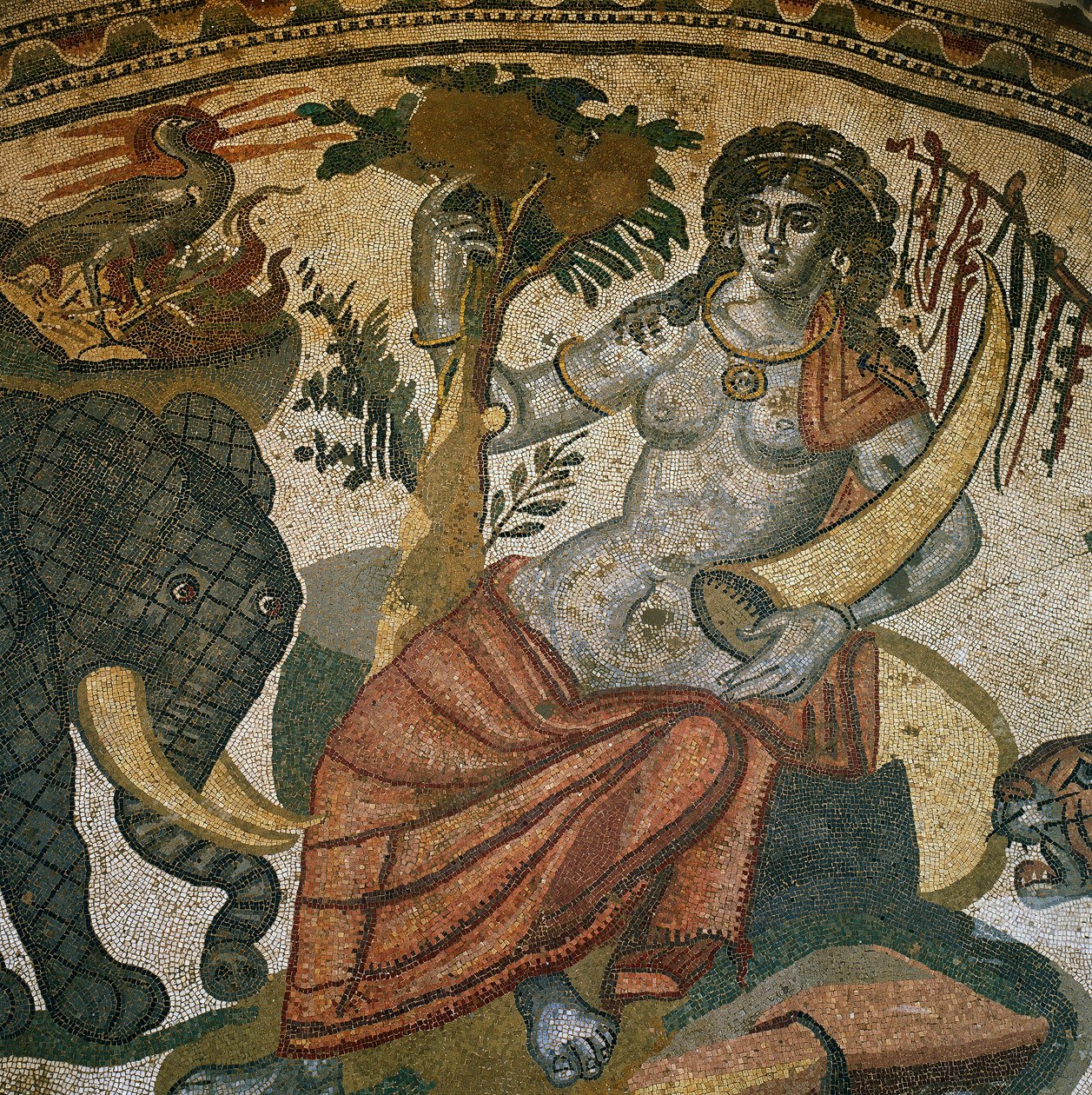 Personificação da Armênia entre um elefante e um tigre, Mosaico, Villa de Casale, Piazza Armerina, Enna de Unknown