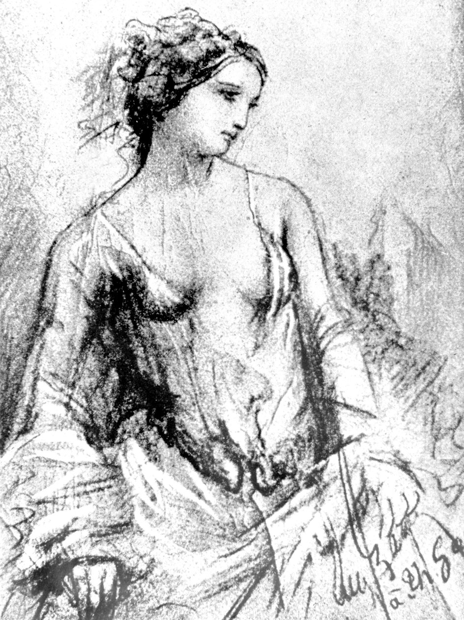 Retrato de Apollonie Sabatier, que era amante dos Baudelaire em 1852, desenhando de Unknown