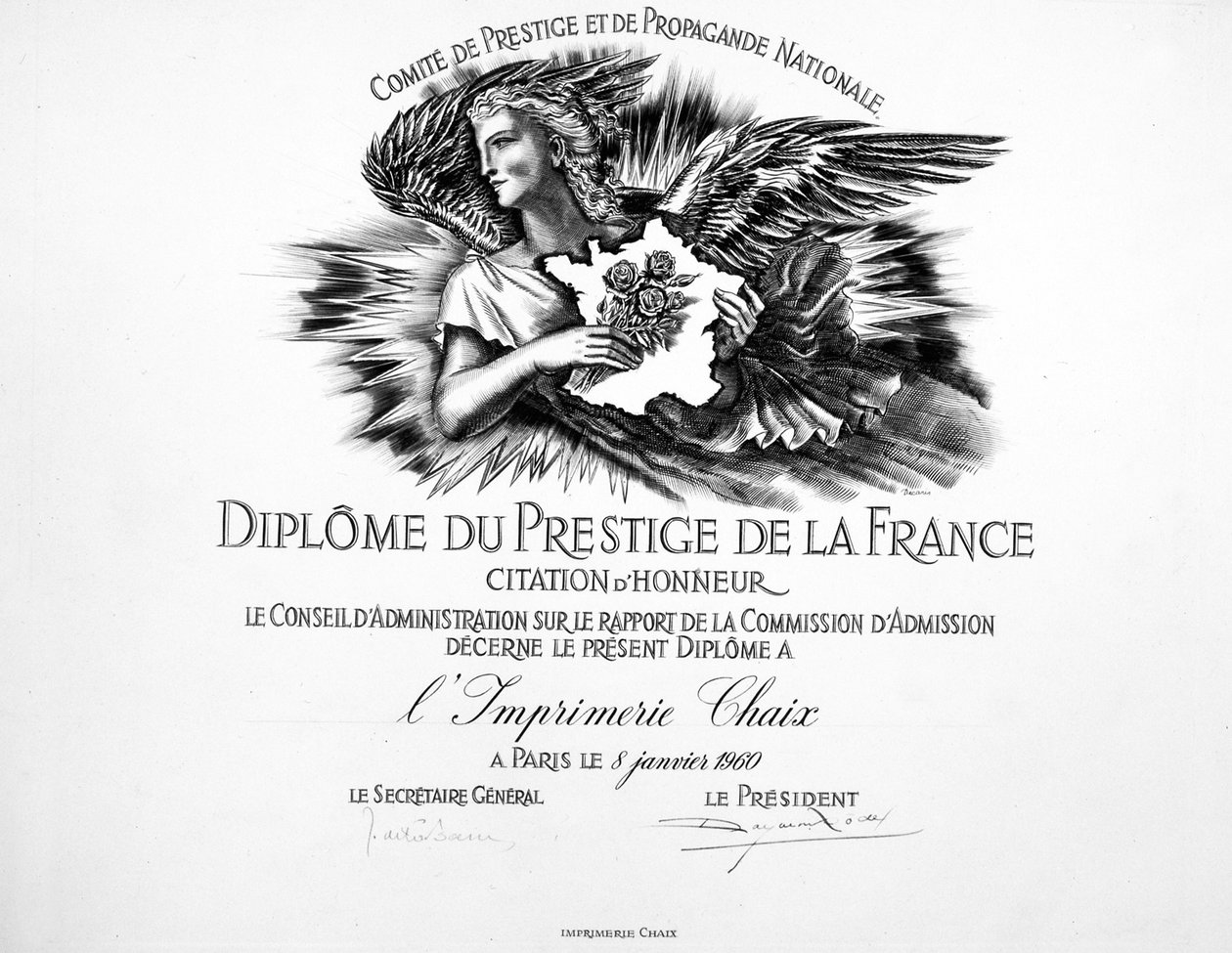 Diploma de prestígio na Chaix Printing de Unknown