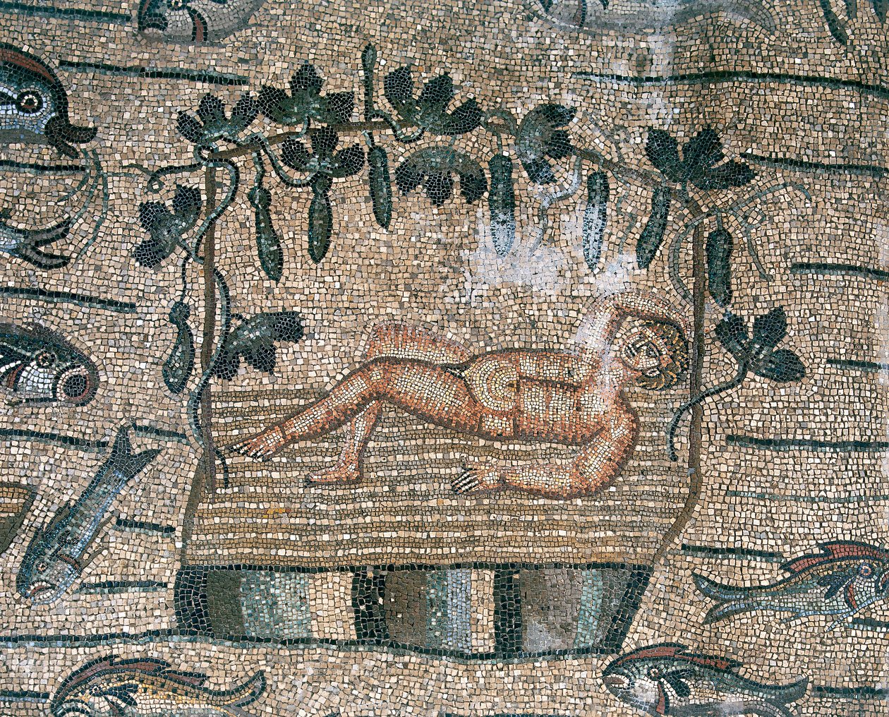 Profeta Jonas em repouso, particularmente no chão da Basílica Paleocristã de Aquileia, Udine de Unknown