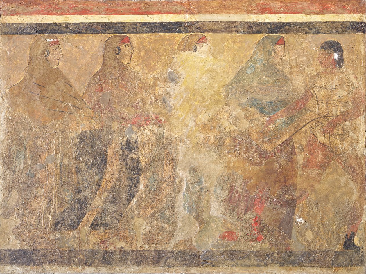 Ritual Funeral Dance, decoração do Túmulo n. 11 da Via dei Cappuccini, Ruvo, século V aC de Unknown