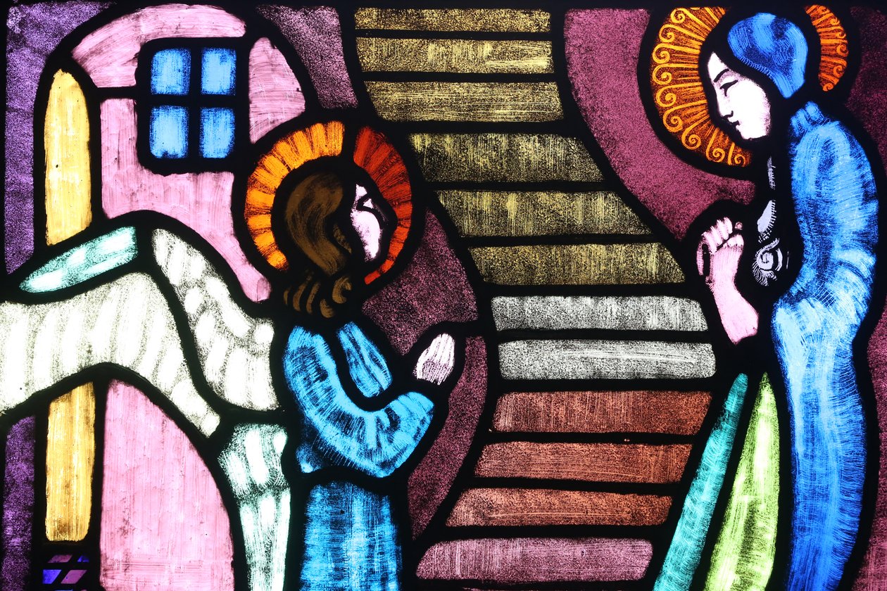 Saint Paul igreja, vitral por A Poncet, A Anunciação à Santíssima Virgem Maria pelo anjo Gabriel, Genebra, Suíça, de Unknown