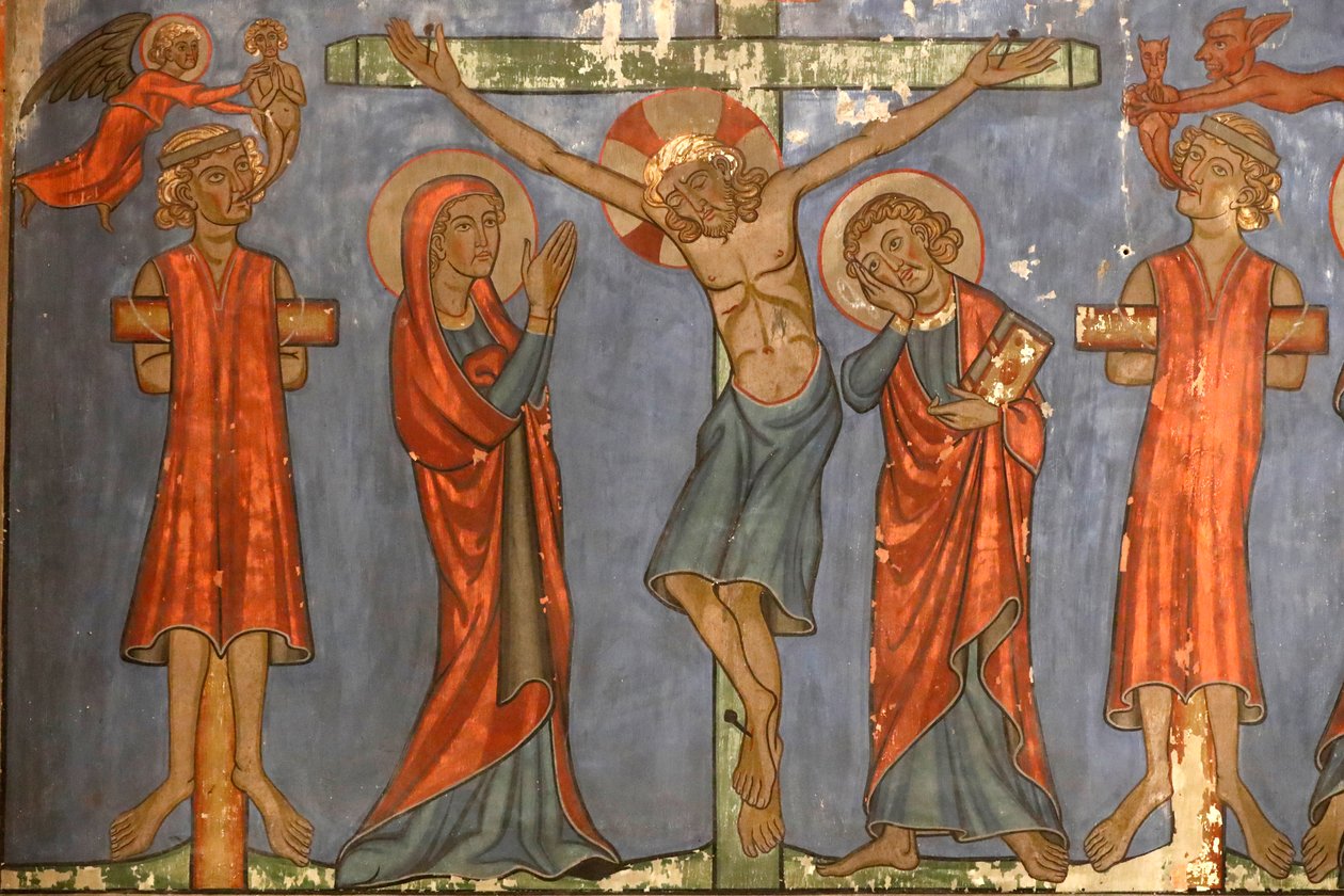 São Pedro, a jovem igreja protestante, a crucificação, Jesus na cruz, afresco, Estrasburgo, França. de Unknown