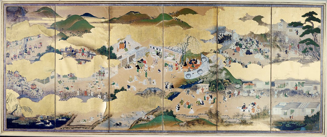 Cenas da vida urbana sob o Bakufu, Tosa School, 1800 (a partir de uma tela de seis vezes), (para detalhes ver 67713), (impressão em xilogravura a cores) de Unknown