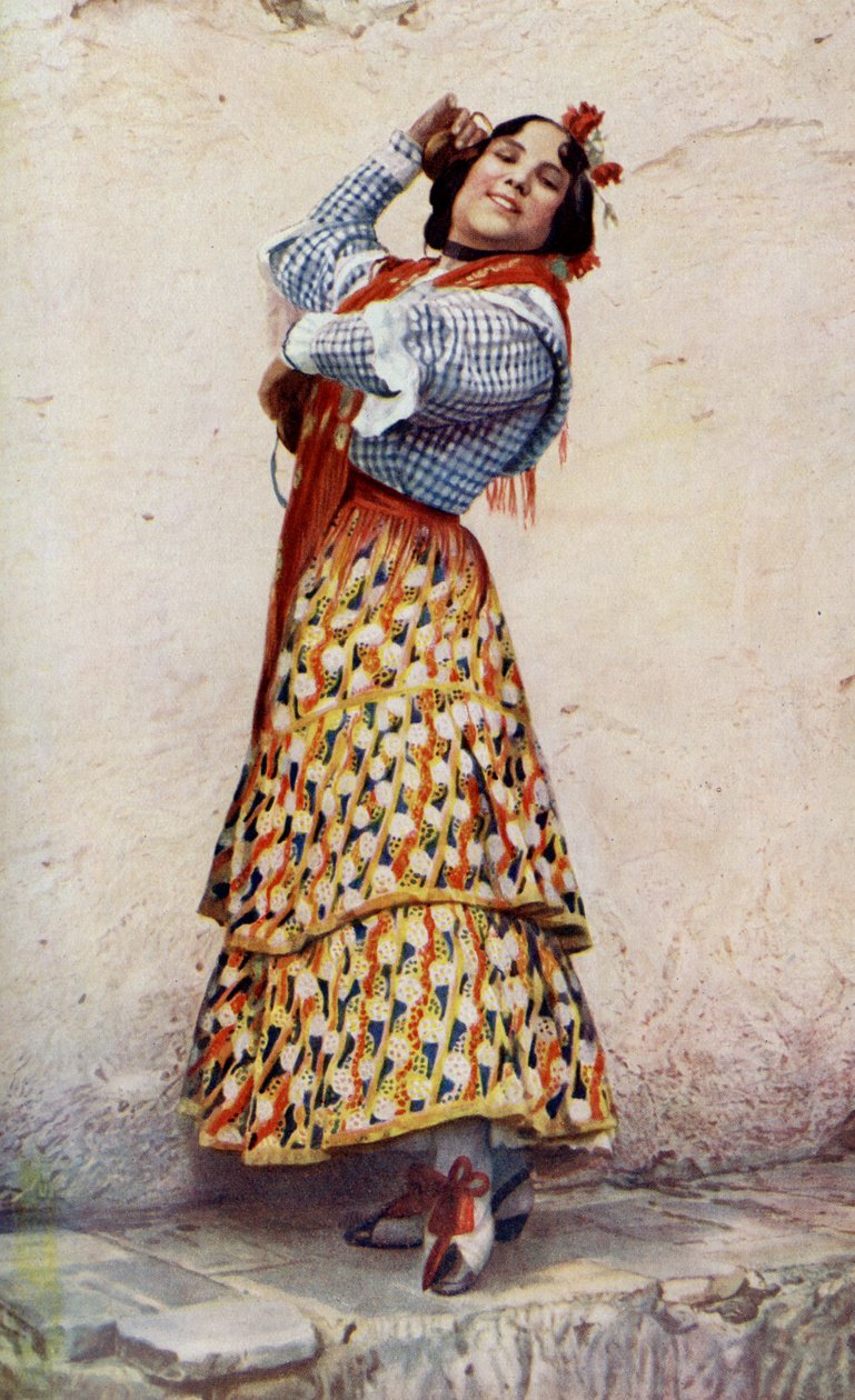 Espanha. Granada cigana com cabelos negros e azuis dança divinamente. 1920 de Unknown