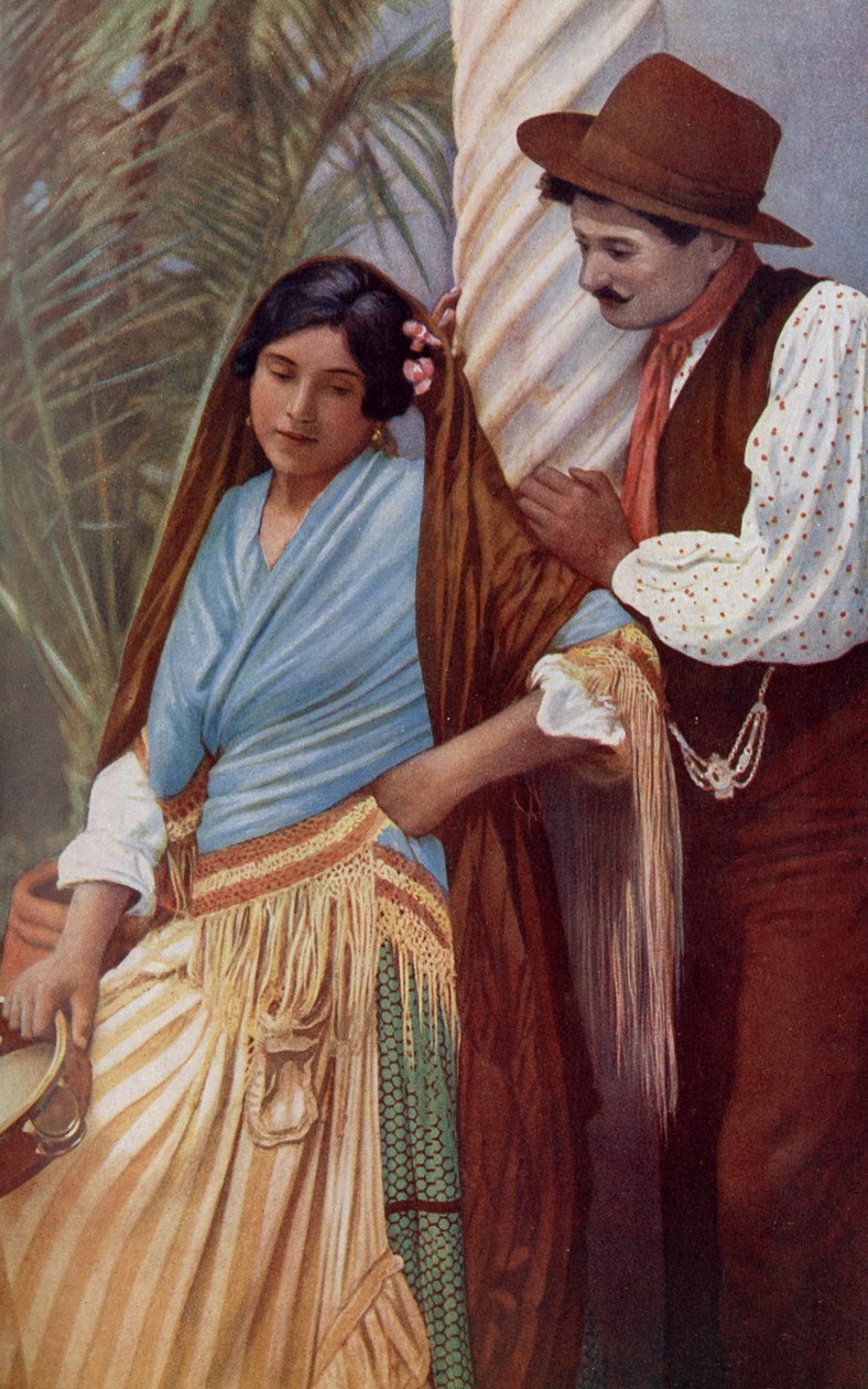 Espanha. Pares novos de espanhol na roupa característica. 1920 de Unknown