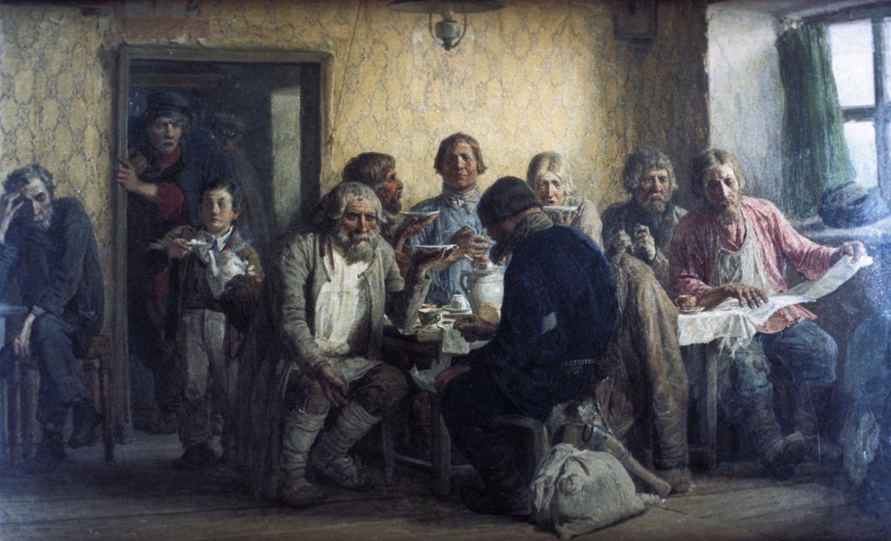 Beber chá em uma taverna, 1874, óleo sobre tela, pintura de Victor Vasnetsov. de Unknown