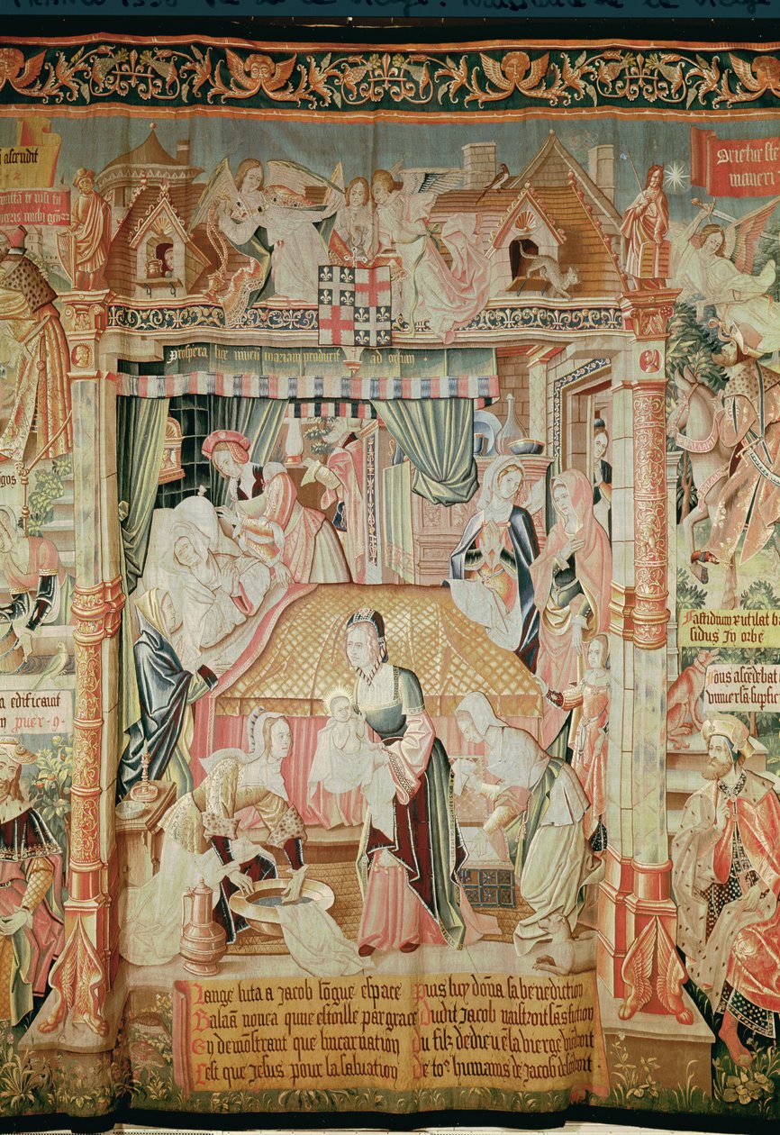 O Nascimento da Virgem, de Cenas da Vida da Virgem, Painel Central, 1530 (ver também 61162-3 e 61165) de Unknown