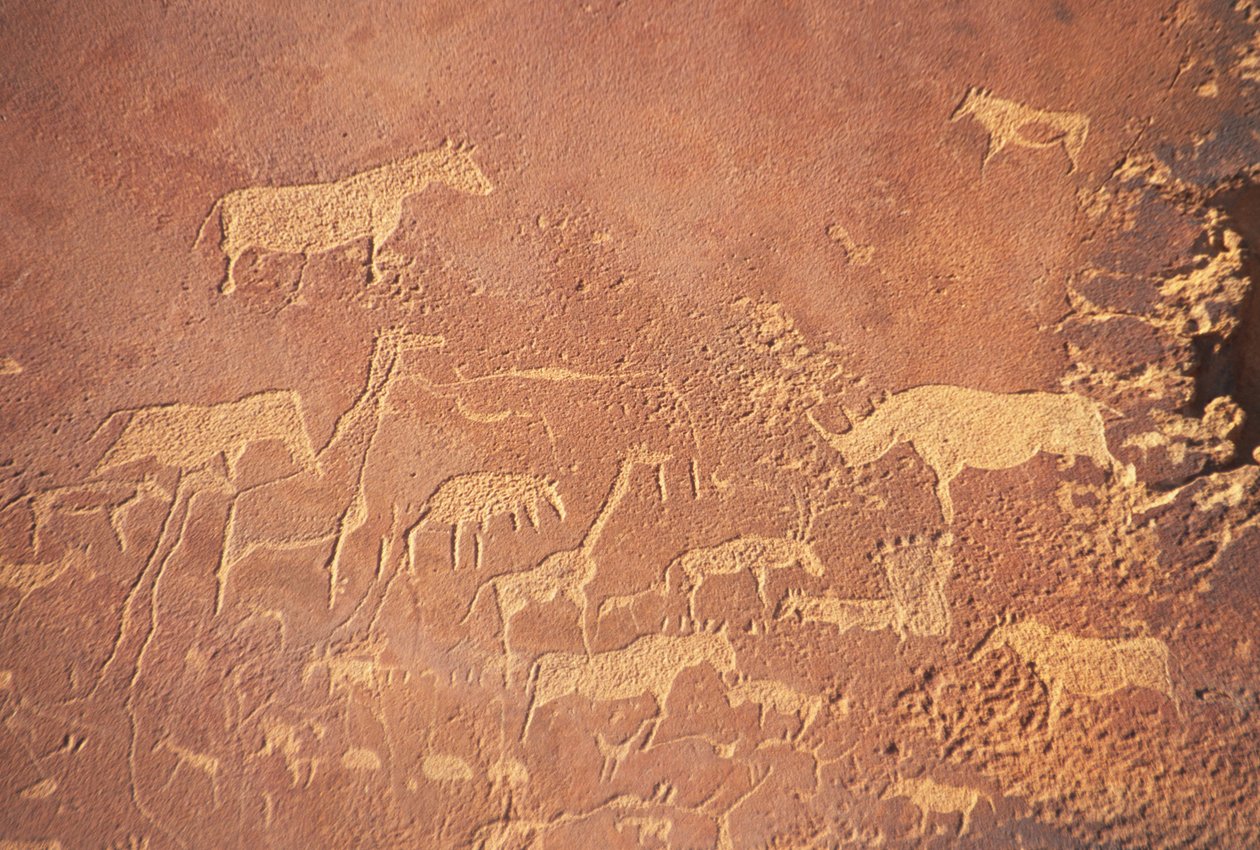 Twyfelfontein, ao sul de Khorixas, tem uma das mais extensas acumulações de pinturas rupestres pré-históricas na Namíbia, pintadas pelo povo Damara há 5-6 mil anos. Predominantemente retratados são leões de Unknown