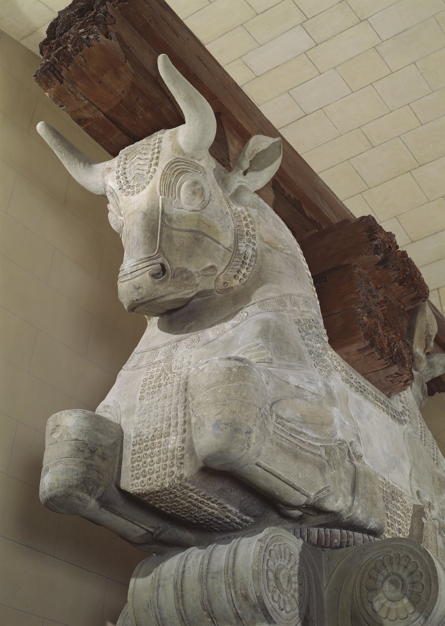 Capital de estilo persa de uma coluna de Apadana, do Palácio de Dario, o Grande em Susa, Irã, c.500 aC (calcário) de Achaemenid