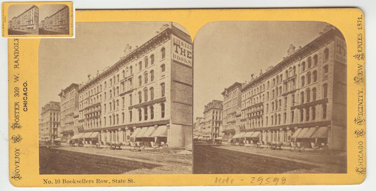 Estereógrafo de Booksellers Row, Chicago, 1871 (foto bw em montagem de cartão) de American Photographer