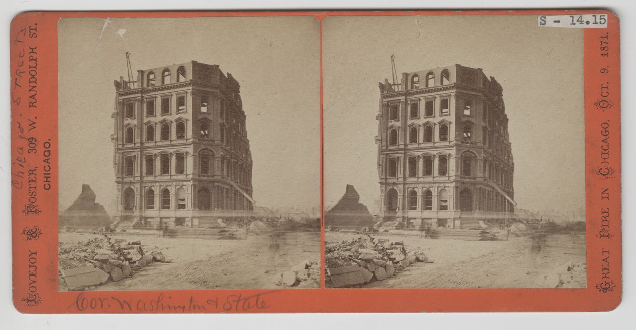 Estereografia da visão do primeiro banco nacional após o incêndio de Chicago de 1871 de American Photographer