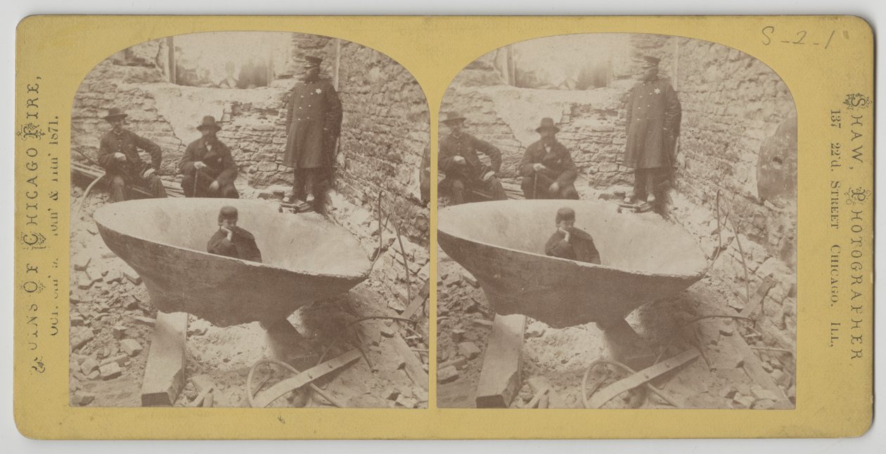 Estereografia vista do sino do tribunal após o incêndio de Chicago de 1871 de American Photographer