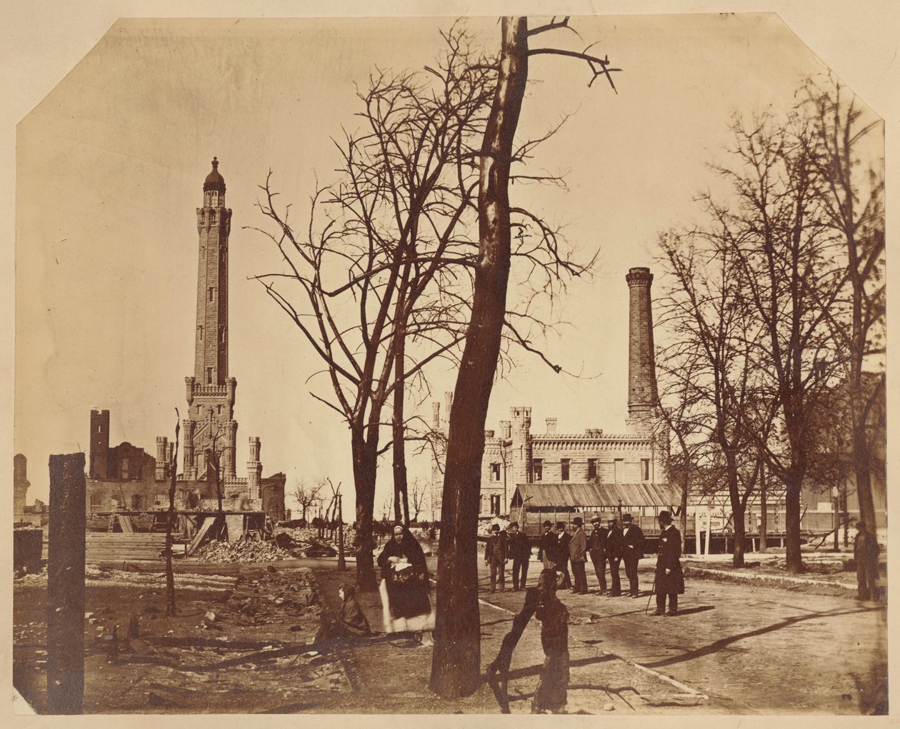Estereografia da Chicago Waterworks após o incêndio de Chicago, 1871 de American Photographer