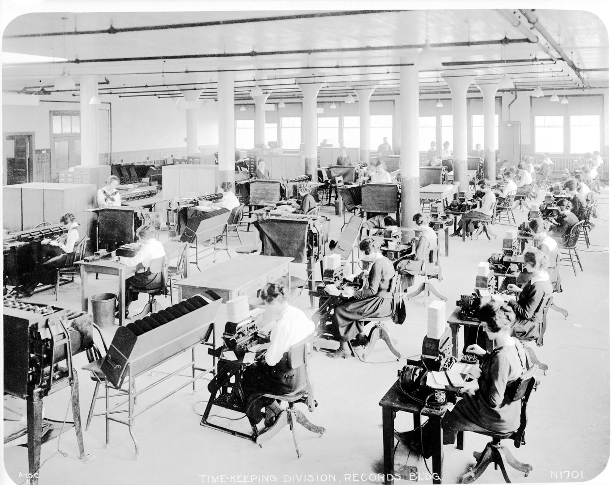 O Departamento de Cronometragem da Hog Island Shipyards, Filadélfia, 1918 de American Photographer