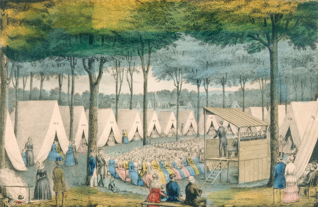 Uma reunião de acampamento religioso de American School