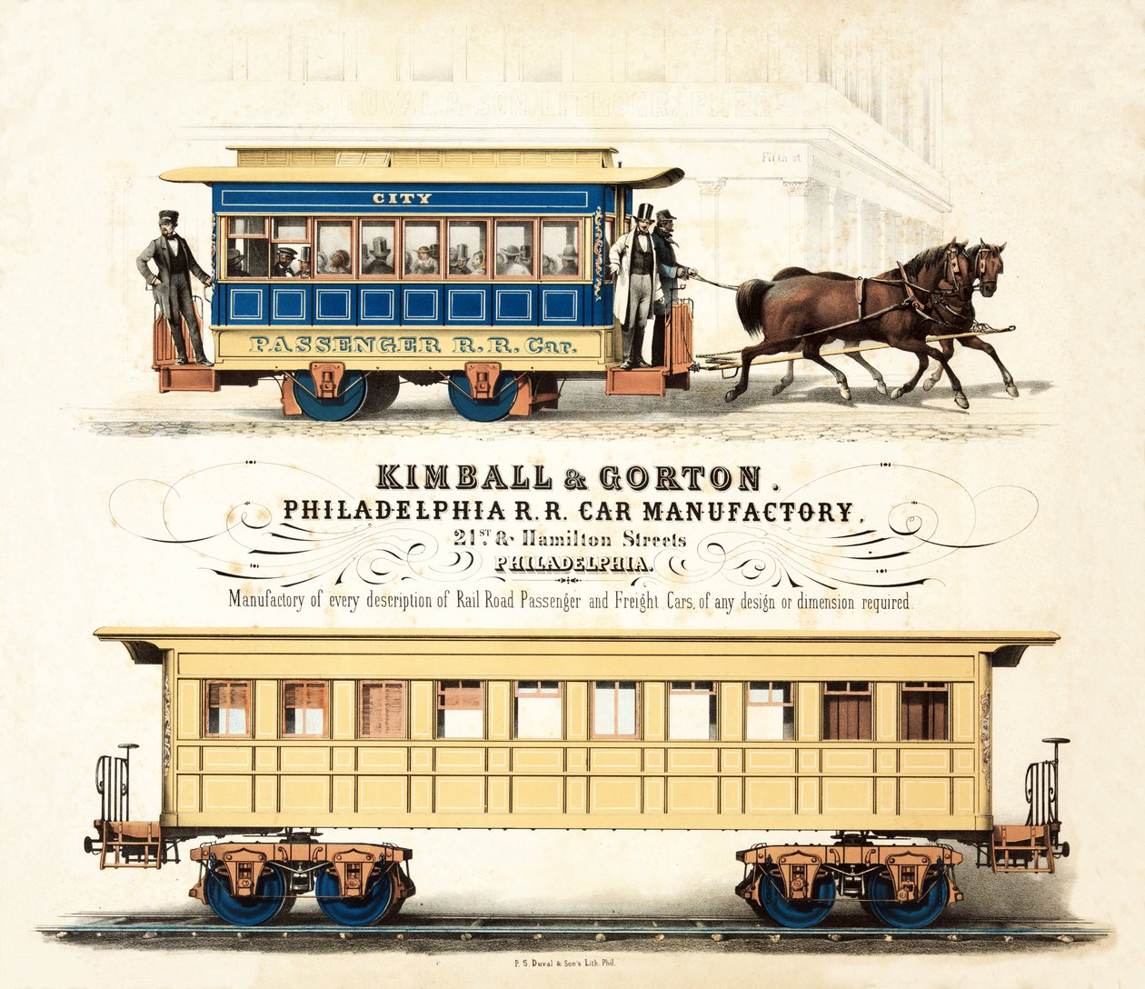 Anúncio para Kimball & Gorton, Filadélfia RR Car Manufactory, publicado c.1857 de American School