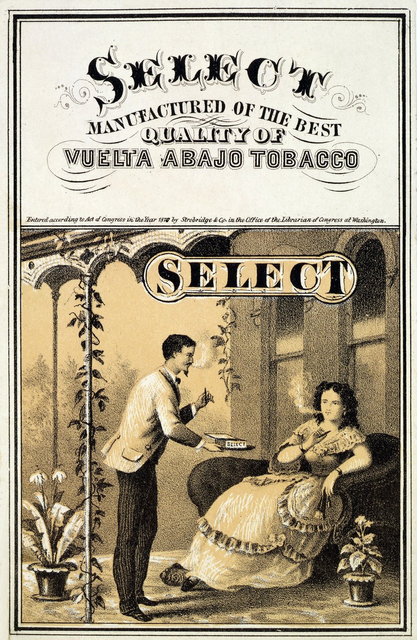 Anúncio para o tabaco de Vuelta Abajo, bar. 1870 de American School