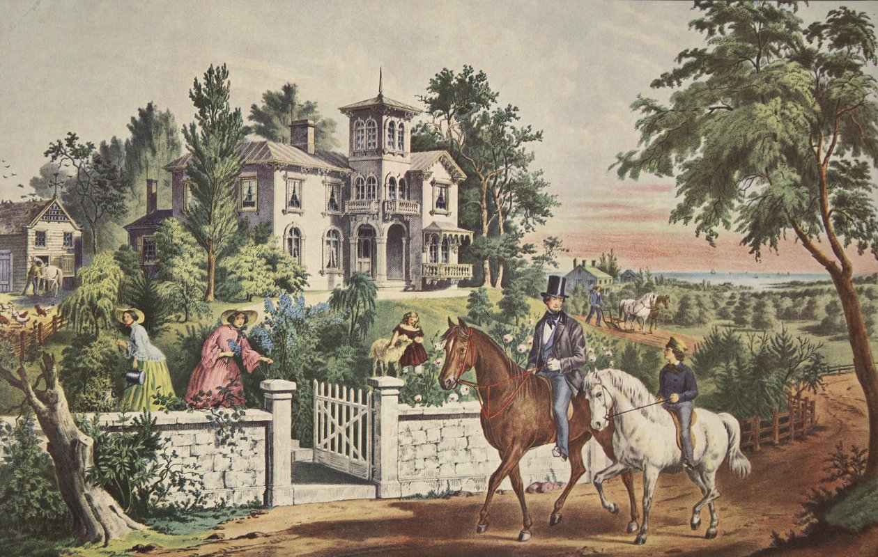 Vida no campo americana - manhã de maio, pub. 1855, Currier & Ives de American School