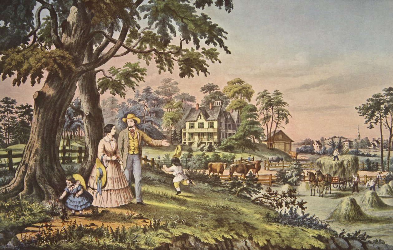 Vida no campo americana, noite de verão, pub. 1855, Currier & Ives de American School