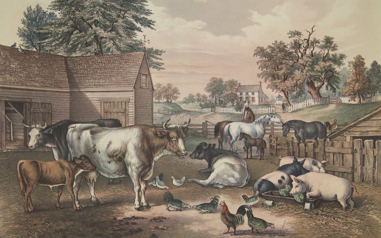 American Farm Yard - noite, pub. 1857, Currier & Ives de American School