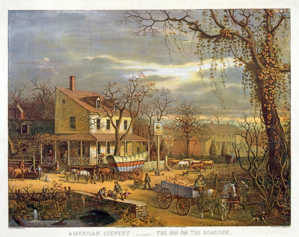 Cenário americano - a pensão na borda da estrada, bar. 1872 de American School