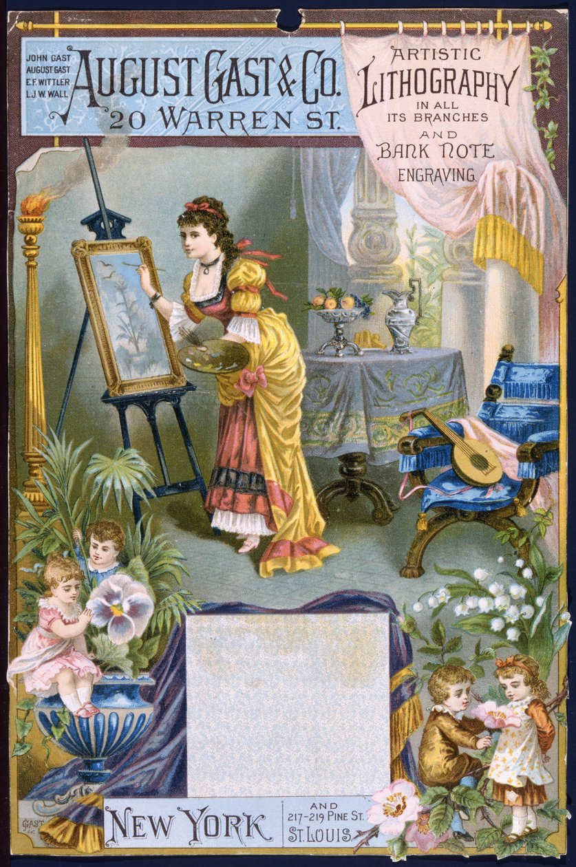 August Gast & Co., Litografia Artística e Gravação de Cédulas (cor litho [trade card]) de American School