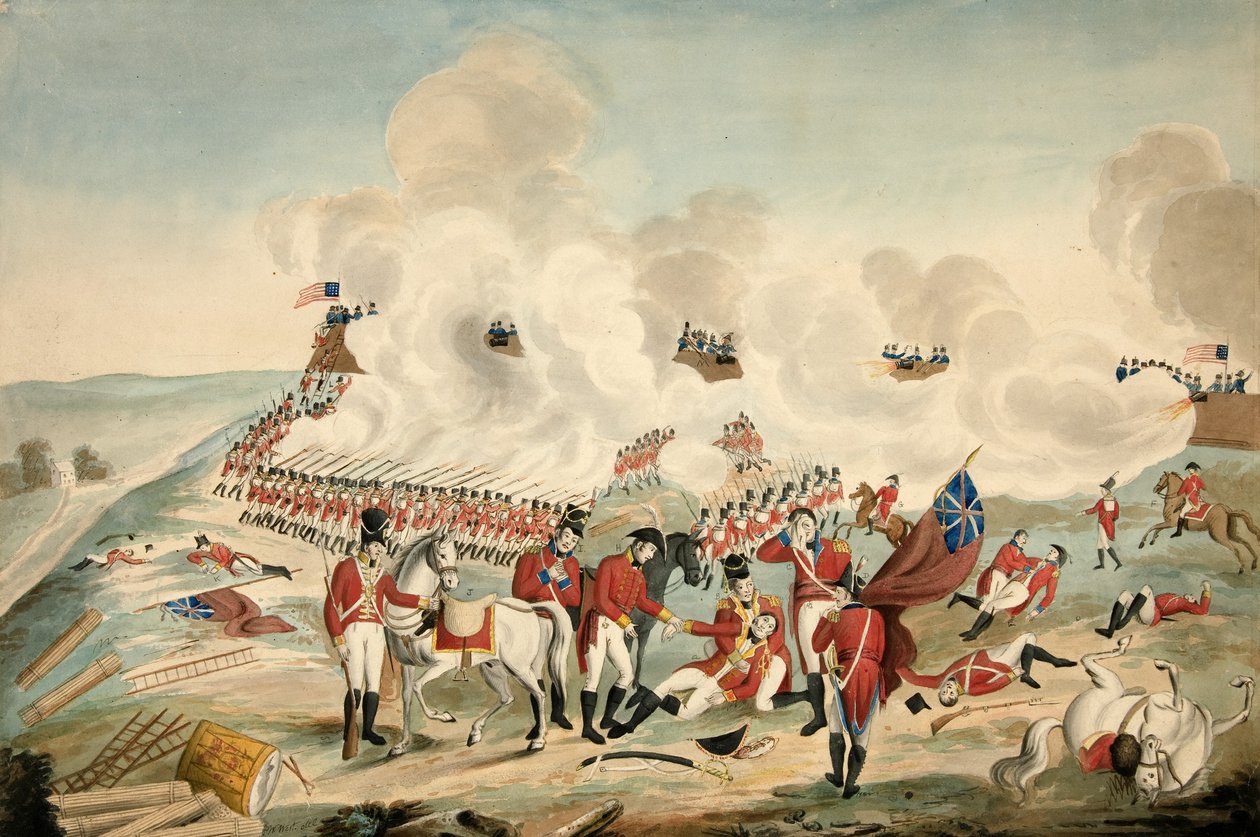 Batalha de Nova Orleans e morte do Major General Packenham em 8 de janeiro de 1815, pub. 1815 de American School