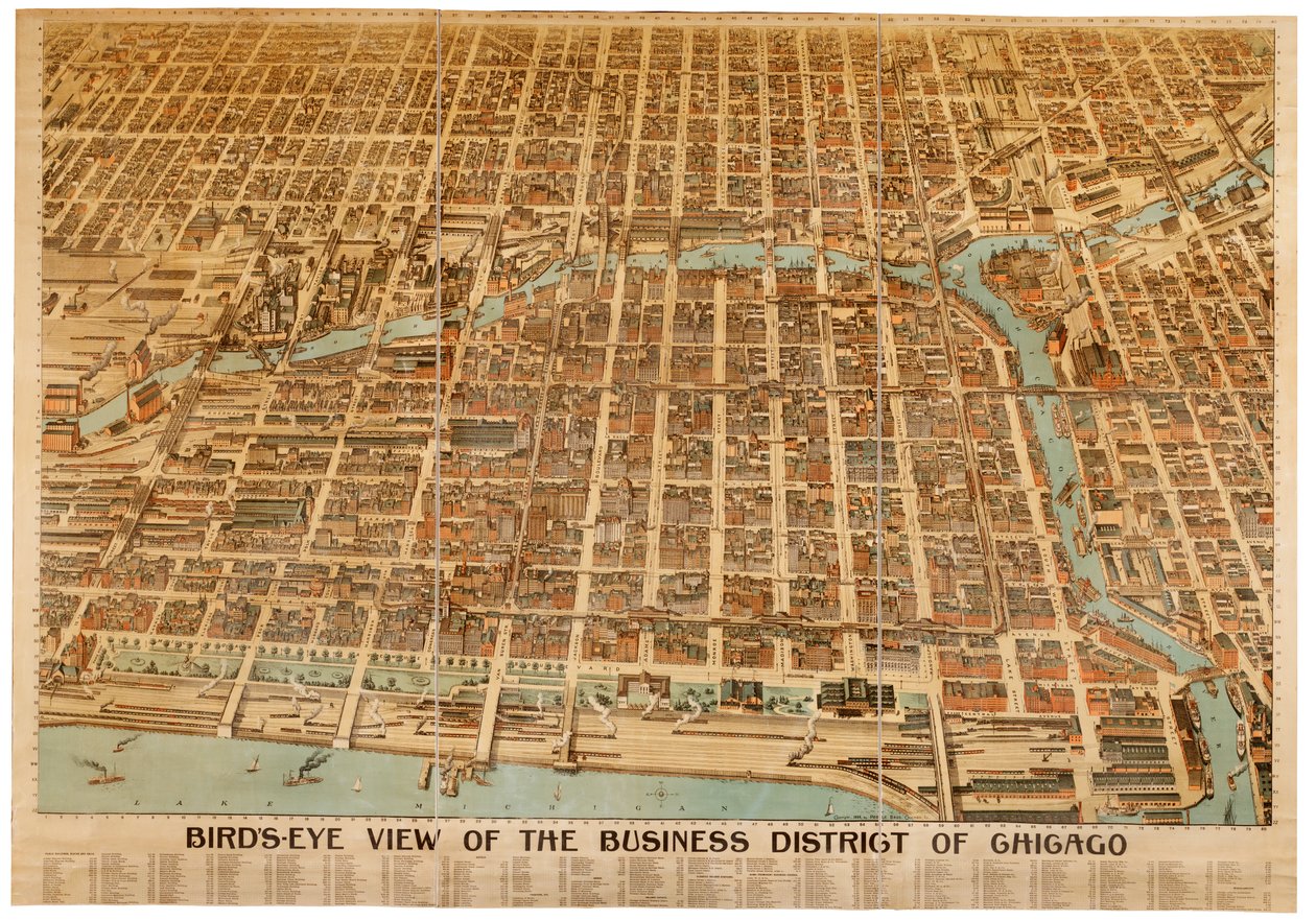 Pássaros olho vista do distrito de negócios de Chicago, 1898 de American School