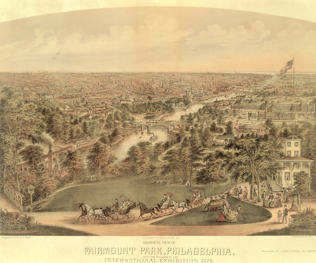 Visão panorâmica do Fairmount Park, Filadélfia, 1876 de American School