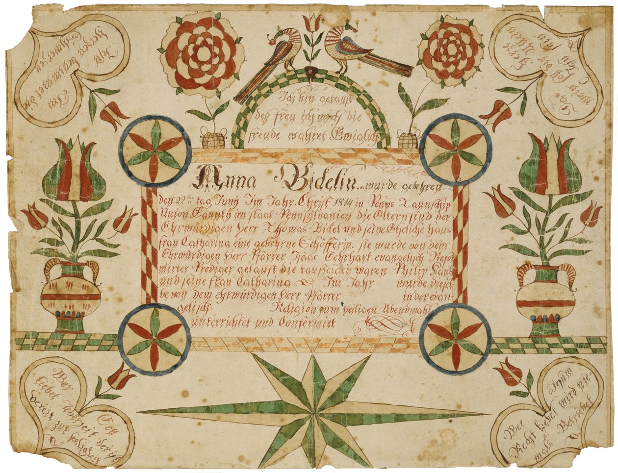 Certidão de Nascimento, c. 1820-1830 (tinta e aquarela em papel de capa) de American School