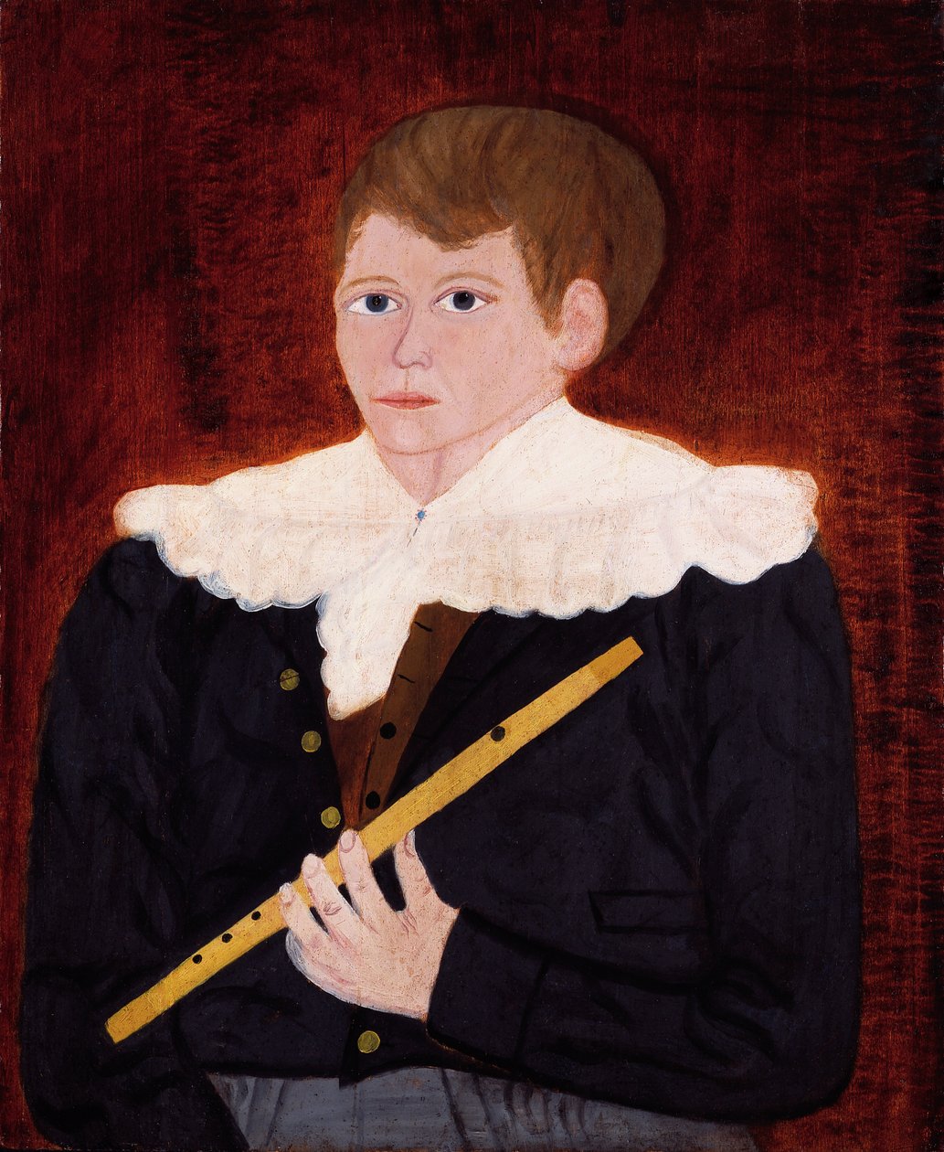 Menino com uma flauta, c.1820 (óleo no painel de madeira) de American School