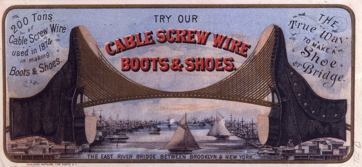 Botas e Calçados de Fios de Parafuso de Cabo, 1874-75 (cor litho [cartão comercial]) de American School