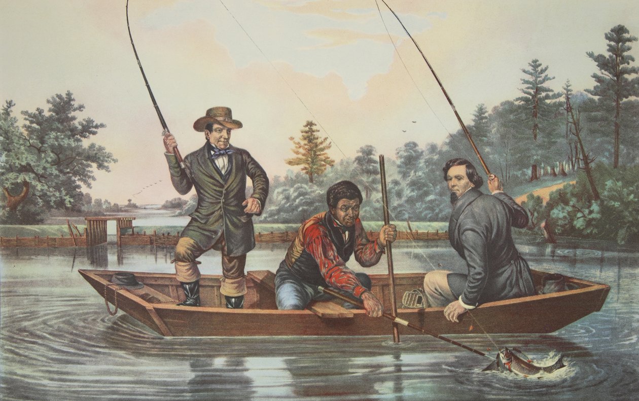Catching A Trout, pub. 1854, Currier & Ives de American School