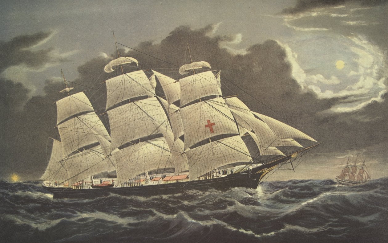 Clipper Ship Dreadnought-off Tuskar Light, pub. 1856, Currier & Ives de American School