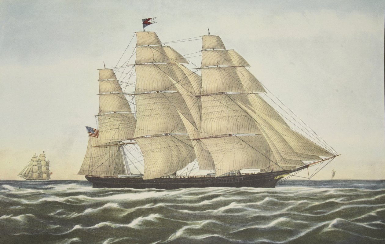 Navio de tosquiadeira, nuvem de voo, bar. 1852, Currier & Ives de American School