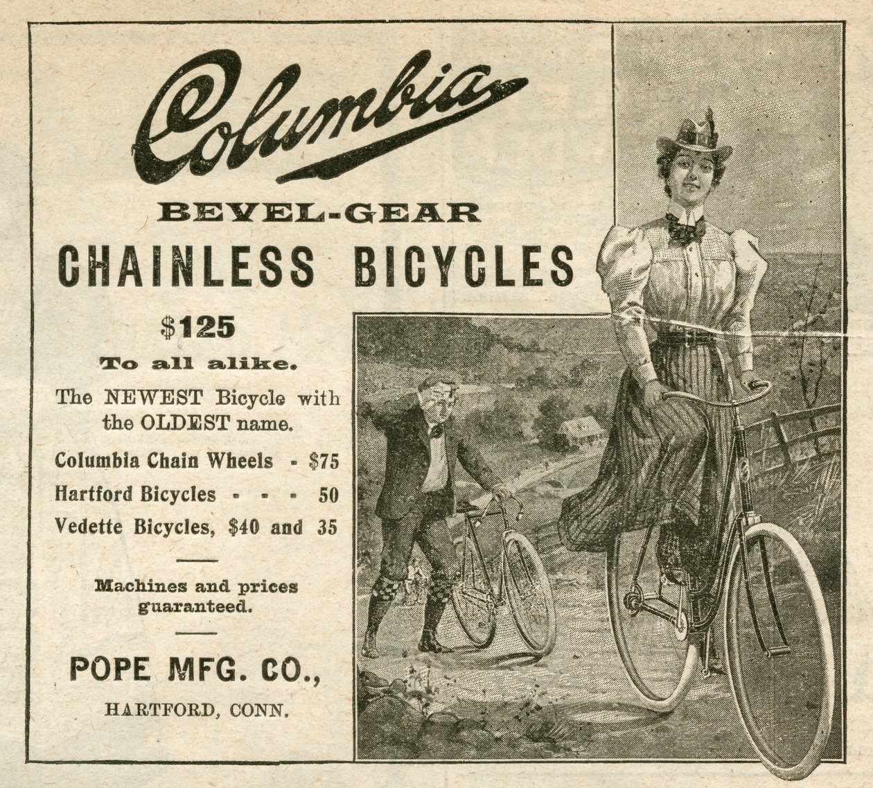 Columbia Bevel-Gear Chainless Bicycles, 1898 (gravura [folha de prova de revista]) de American School