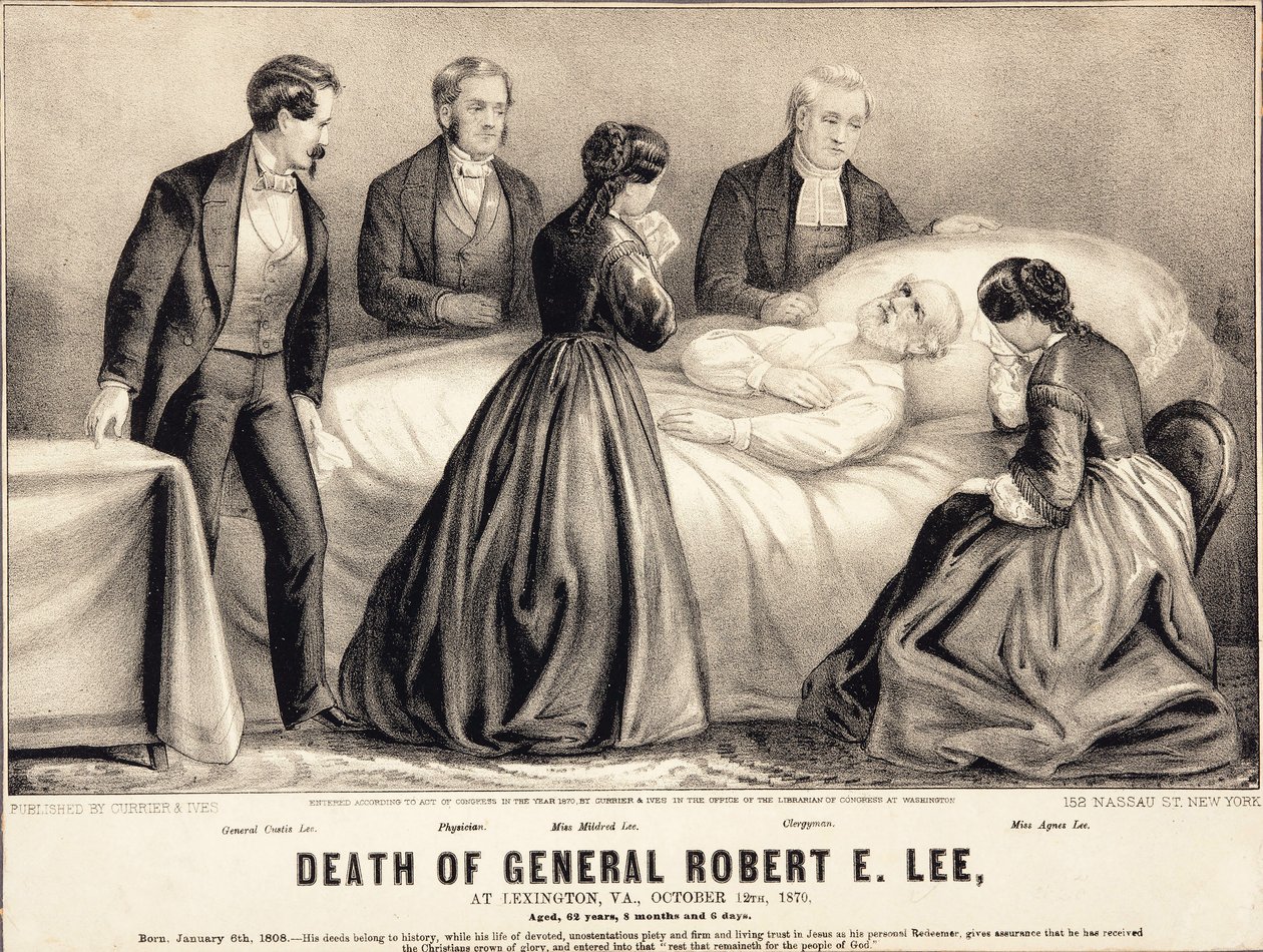 Morte do general Robert E. Lee, em Lexington, Virgínia., 12 de outubro de 1870, com idade de 62 anos, 8 meses e 6 dias, pub.1870 de American School