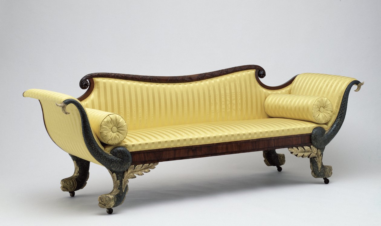 Sofá Dolphin, c.1820 (mogno, pau-rosa e cinza) de American School