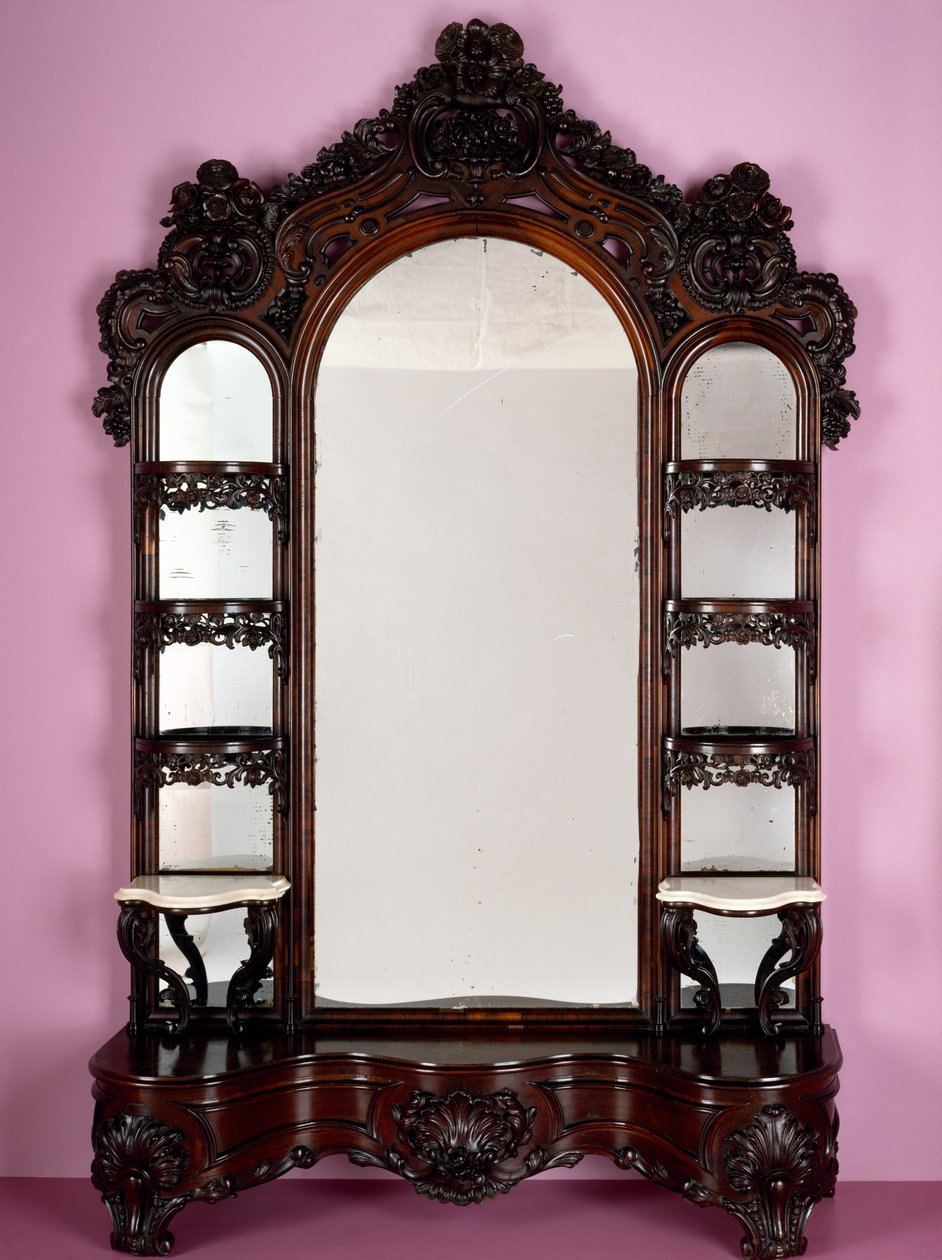 Etagere, parte de um conjunto de sala de estar, da loja de John Henry Belter (1804-65), 1855 (jacarandá) de American School