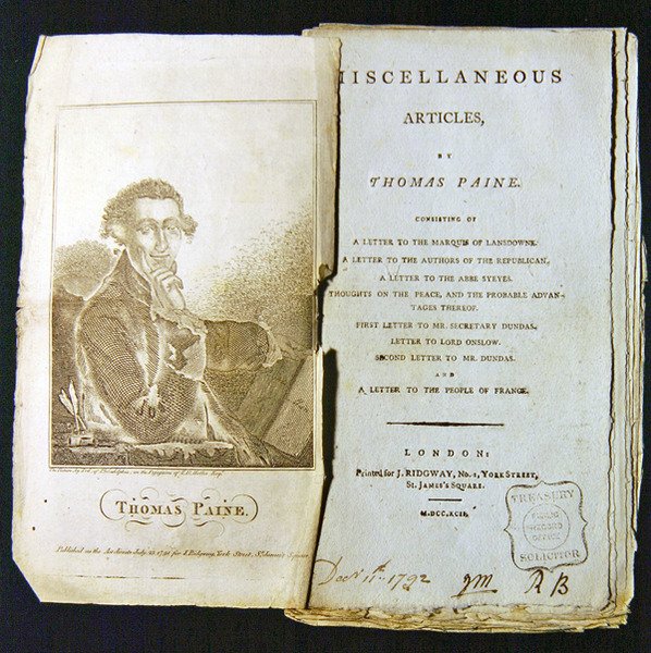 Frontispício para diversos artigos por Thomas Paine, publicado em 1791 de American School